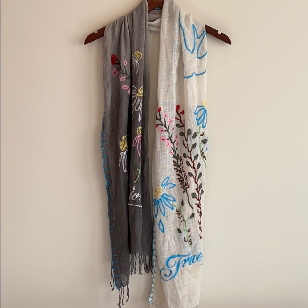 TRUE RELIGION embroidered floral scarf